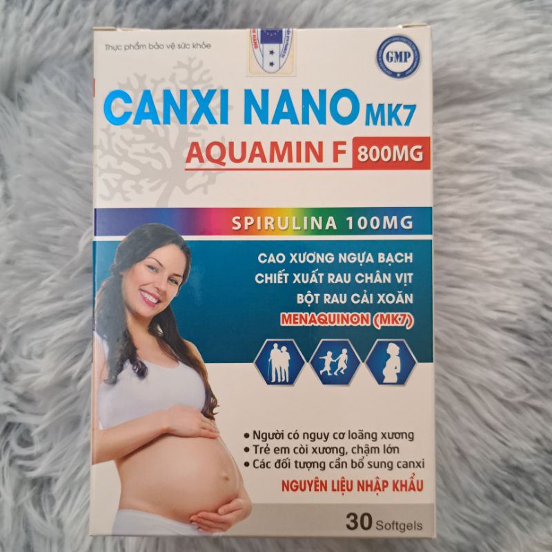 Viên uống CANXI NANO MK7 AQUAMIN F 800mg - Cao xương ngựa bạch - Canxi tảo biển đỏ bổ sung Canxi D3 K2 MK7_Hộp 30 viên