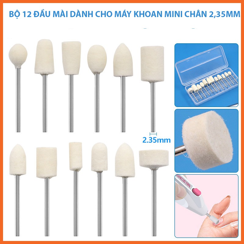 Bộ 12 đầu mài đánh bóng đa năng dùng cho máy khoan mini đầu 2,35mm hàng loại xịn