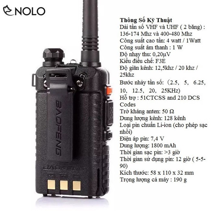 Bộ Đàm Thu Phát Sóng Vô Tuyến Baofeng Hỗ Trợ Băng Tần 2 Chiều Dual Band Model 0678 UV-5R Sạc Pin Dung Lượng 1800mah