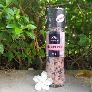 Muối tiêu cao cấp có lợi cho sức khỏe, tiêu và muối hồng Himalaya chai 380g có nắp xay tiện lợi, xay trực tiếp khi dùng
