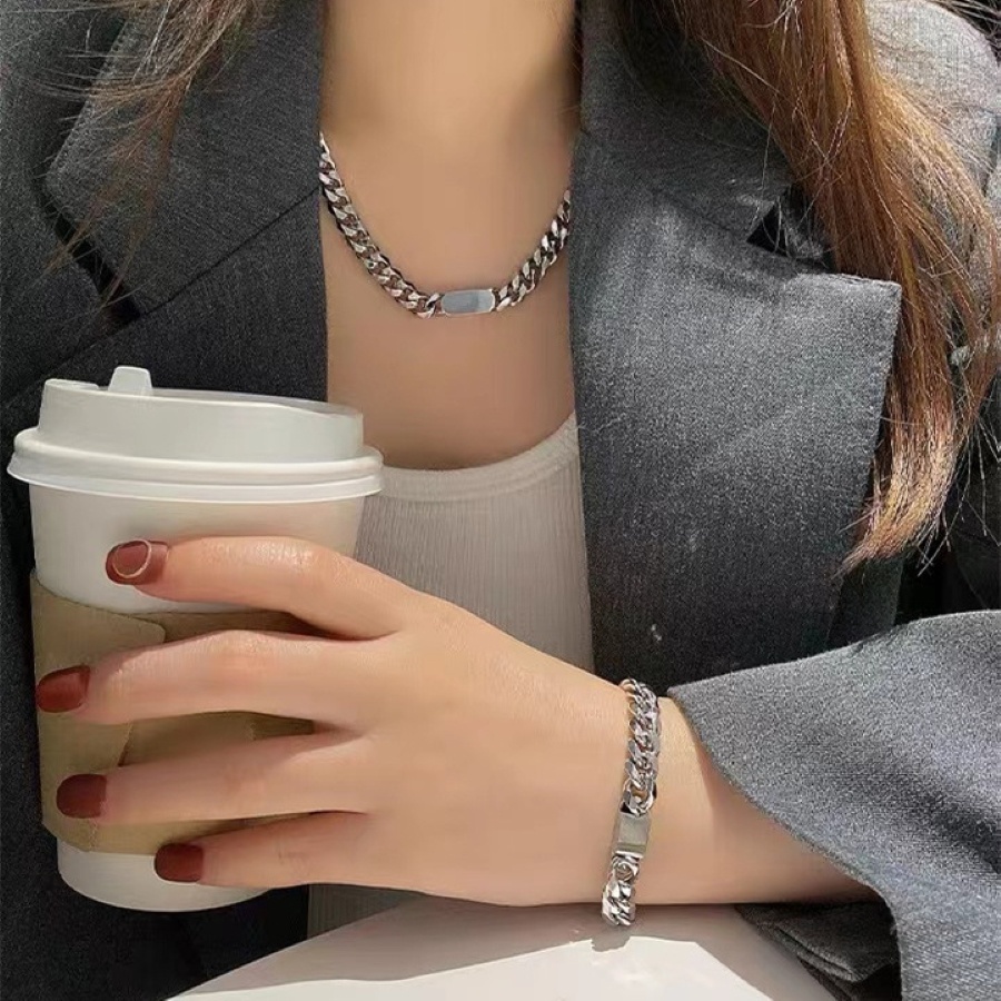 Vòng tay - dây chuyền nam nữ thời trang Unisex mạ bạc sáng bóng, chất liệu thép titan không gỉ