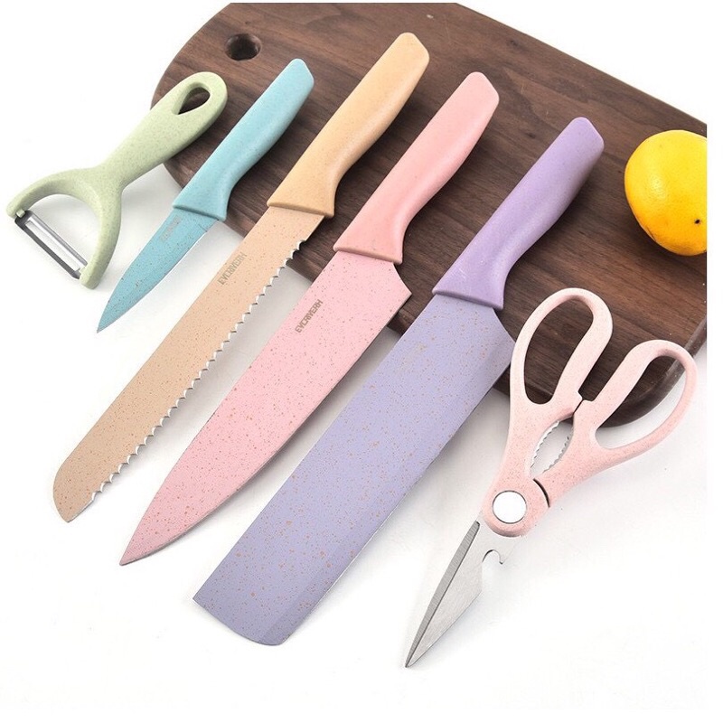 Bộ dao 6 món cao cấp có hộp đựng - Nhiều màu sắc - Chống gỉ thông thường - Bộ dao lúa mạch kháng khuẩn