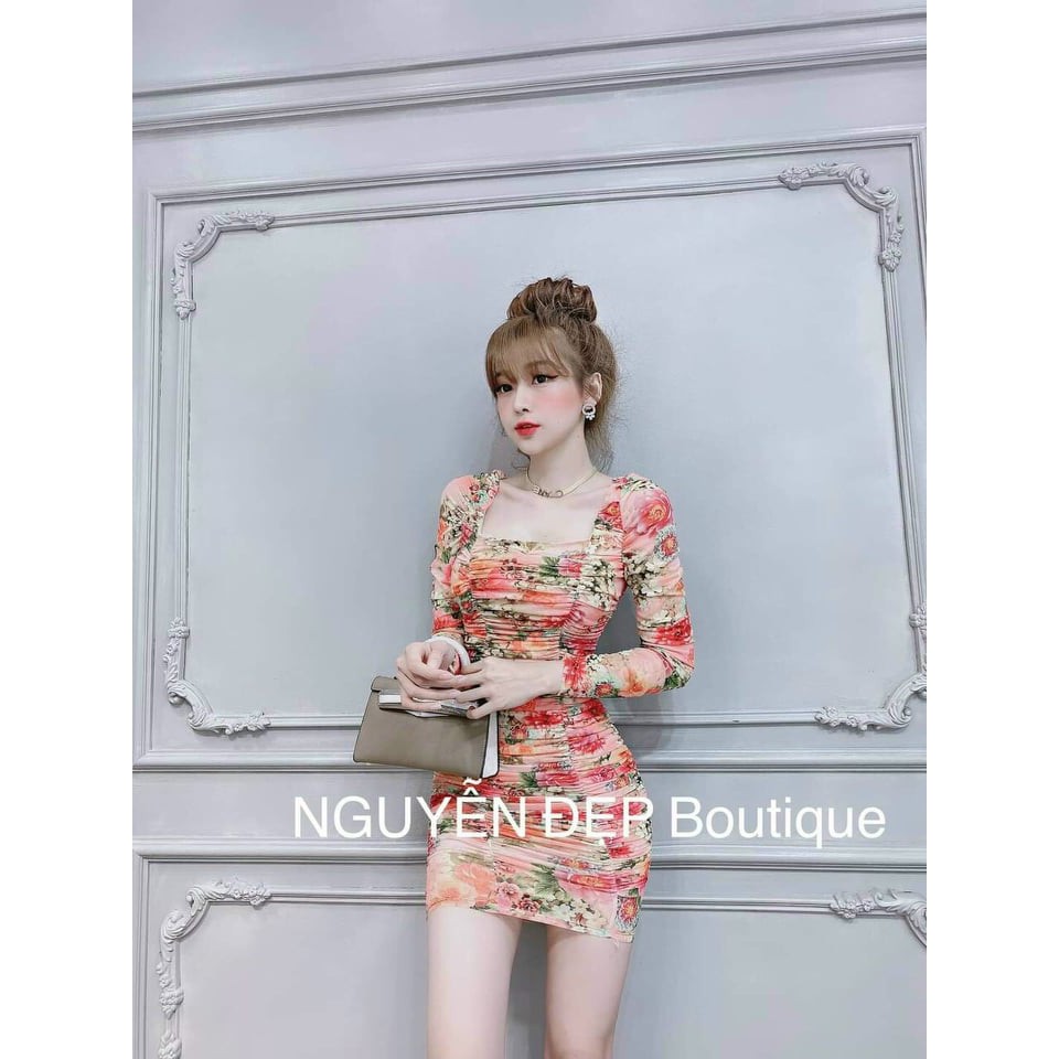 Đầm ôm bodyin hoa tay dài nhún thân hở lưng siêu xinh ( có mút ngực ) chất thun dẻo mềm phù hợp  Đi chơi, dạo phố | BigBuy360 - bigbuy360.vn