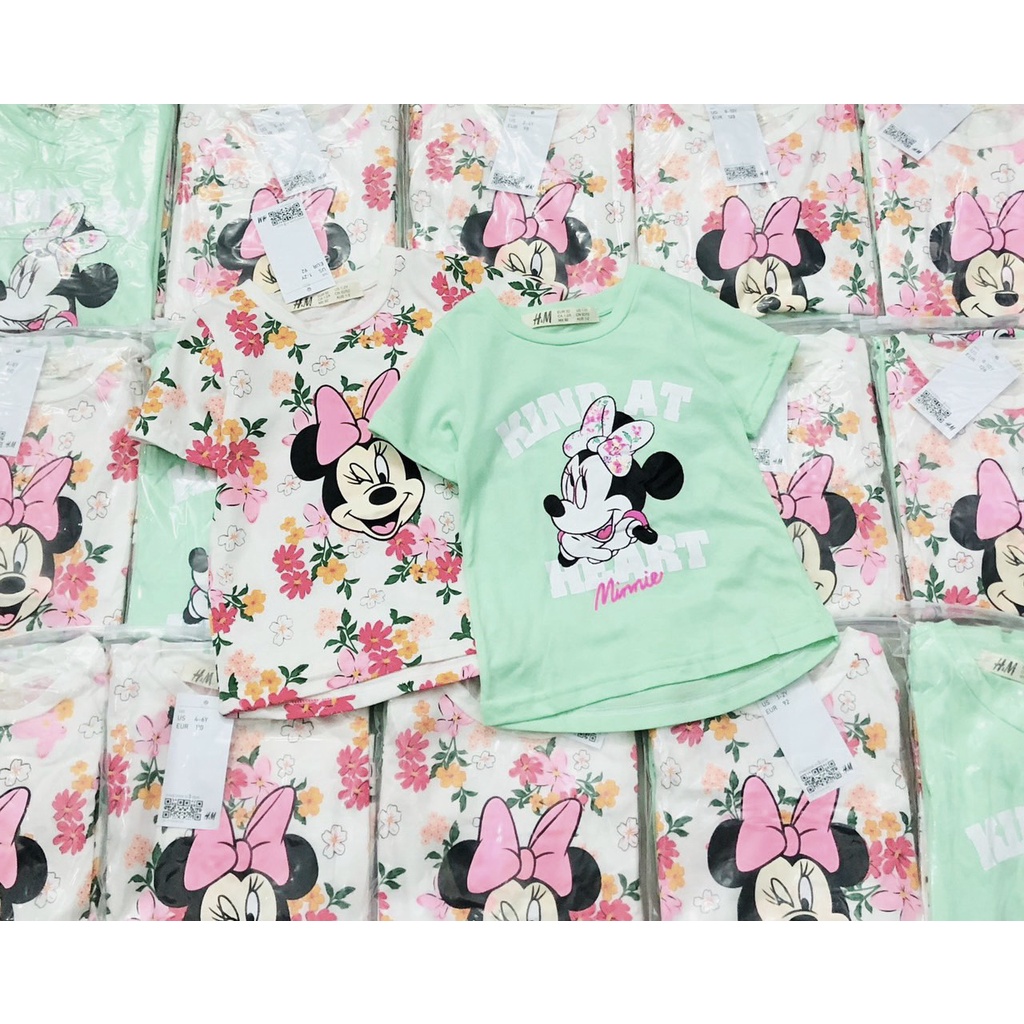 Áo thun cộc tay bé gái - Set 2 áo cotton cộc tay Minnie xanh HM cho bé gái size 2-10t