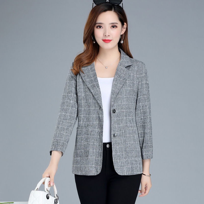 Áo khoác vest dáng ngắn họa tiết kẻ sọc thời trang xuân thu 2021 dành cho nữ