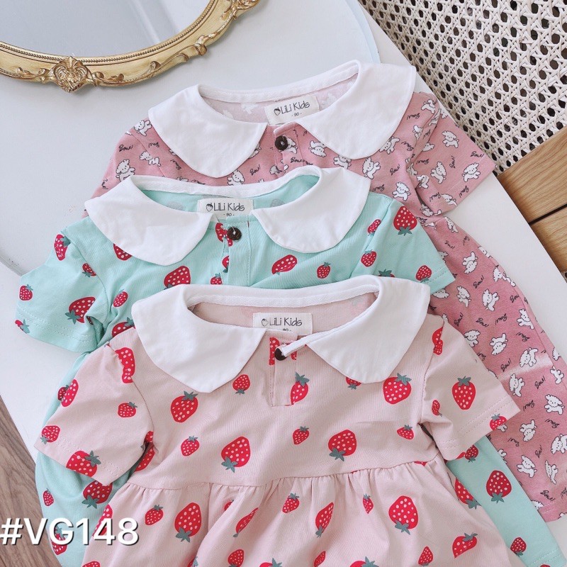 Váy bé gái cổ sen chất cotton mát từ 12-20kg