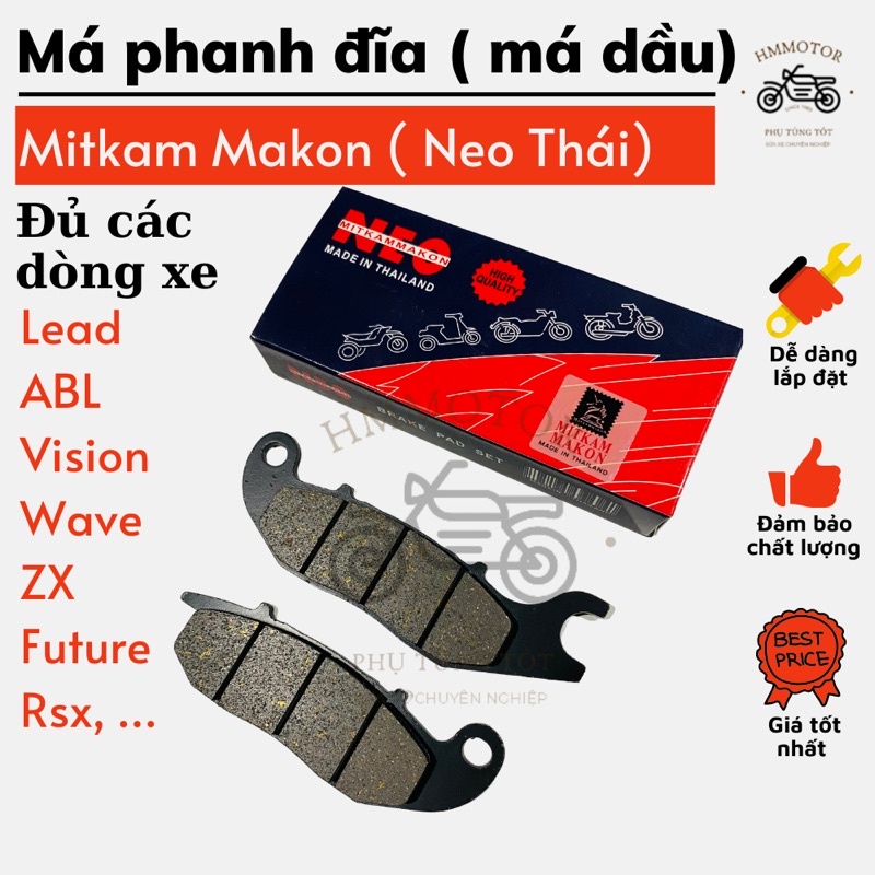 Má phanh đĩa, phanh dầu (thắng trước dầu) đủ các loại xe Lead, ABL, wave, Vision,... chính hãng Mitkam Makon