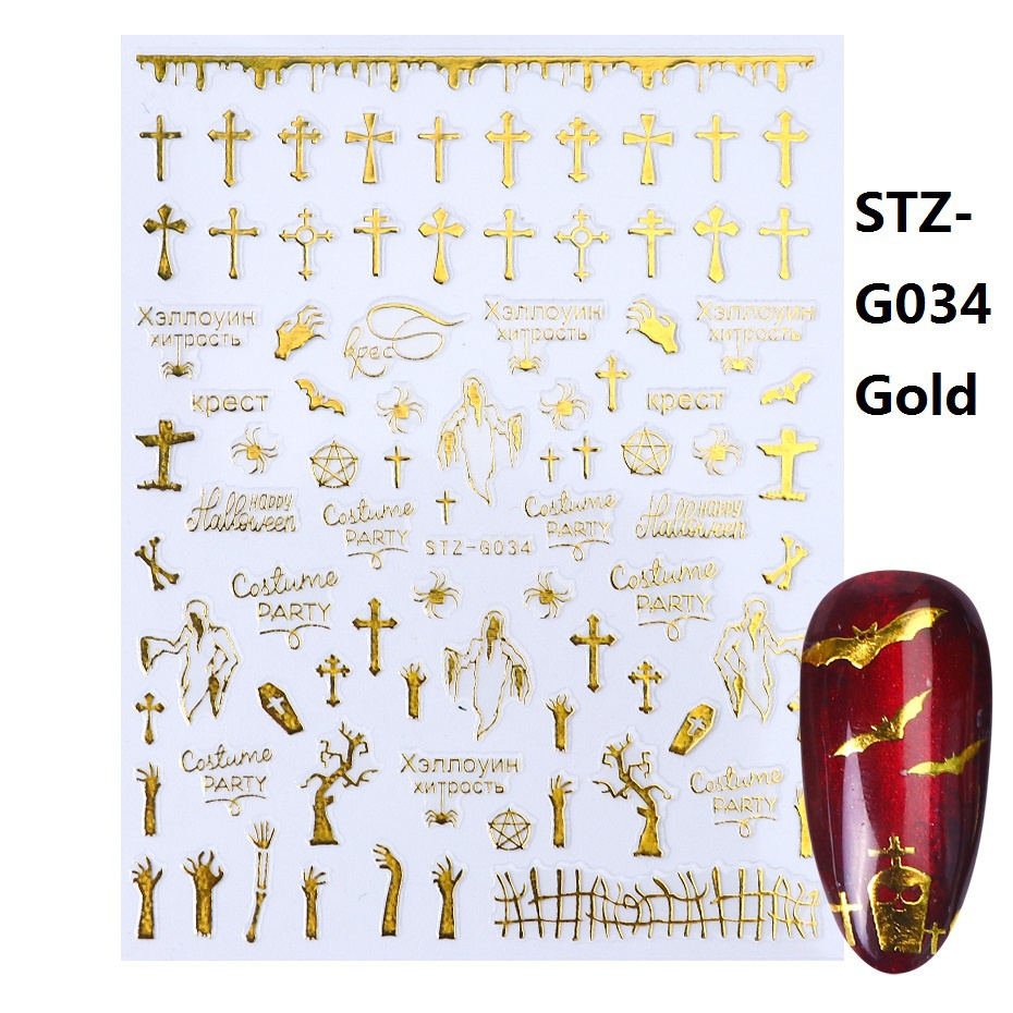 Miếng Dán Trang Trí Móng Tay Màu Đen Họa Tiết Ma Bí Ngô Halloween