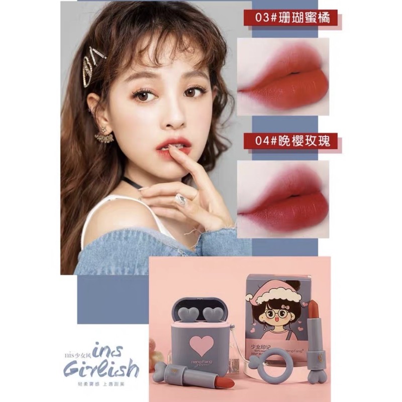 HOT TAOBAO Son Tai Nghe AIRPOD HENGFANG Tim Cô Gái Set Son Sáp Lì Vỏ Tai Nghe AIRPOD Cao Cấp | BigBuy360 - bigbuy360.vn