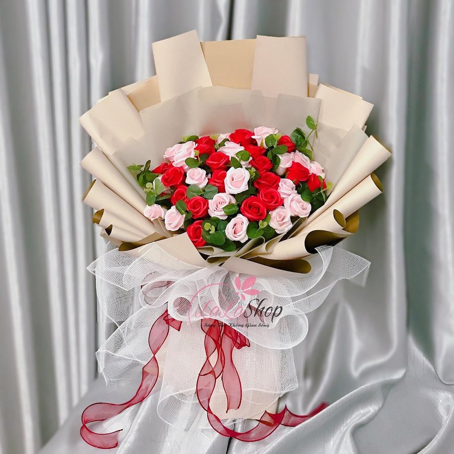 [Hỏa Tốc]Hình thật bó hoa hồng sáp thơm 40-50 bông làm quà tặng 8-3, 20-10, 20-11, cánh hoa to đẹp lưu hương lâu Lala