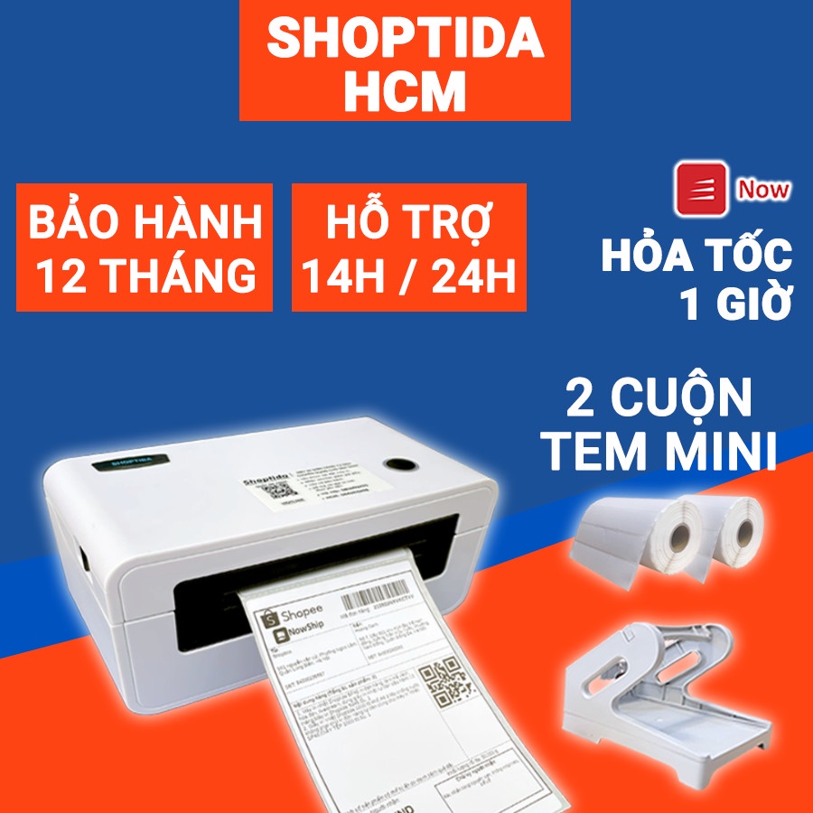 Máy in nhiệt Shoptida SP46 kèm 2 cuộn tem in nhiệt 35*22mm và khay, combo máy in đơn hàng tự dán bảo hành 12 tháng