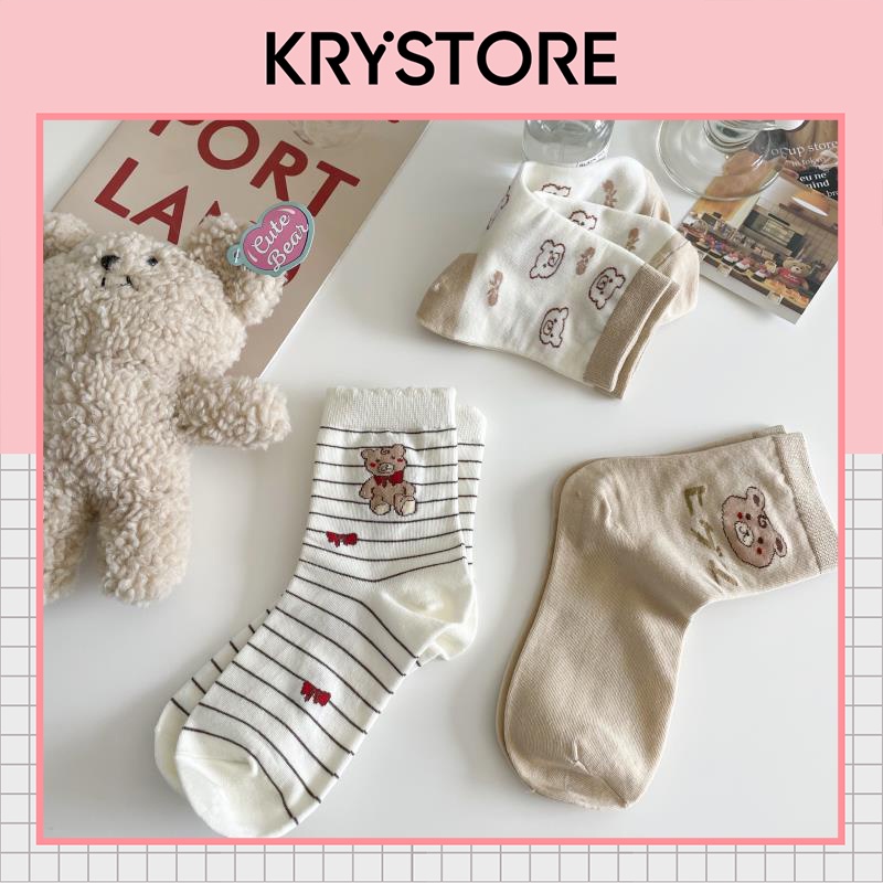 Tất vớ cotton cao cổ dày đẹp Gấu Teddy Krystore cho nam nữ TC29