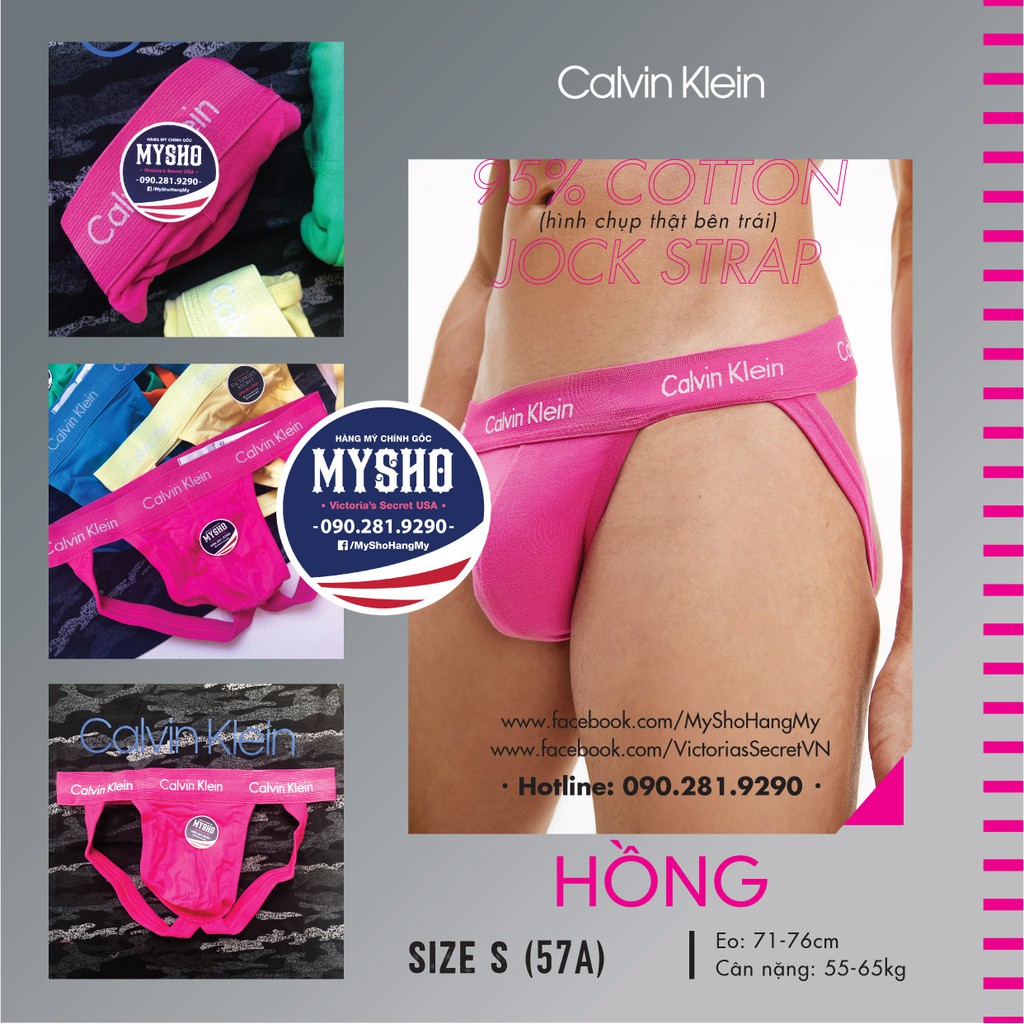(Bill Mỹ size S) Quần lót Jock Strap nam sexy màu hồng (57),Cotton Jockstrap - Calvin Klein USA