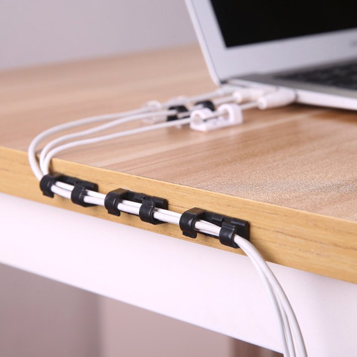 Kẹp cố định dây điện dán tường bộ 16 cái kèm miếng dán chống rối móc treo dây cáp điện ti vi, tủ lạnh
