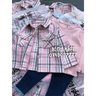 Set 3 Món Bé Gái Kẻ Gingham Hồng PR