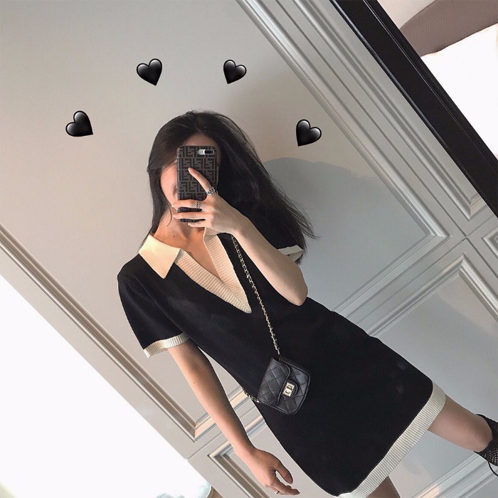 Đầm Dệt Kim Tay Ngắn Cổ Chữ V Phong Cách Vintage | BigBuy360 - bigbuy360.vn