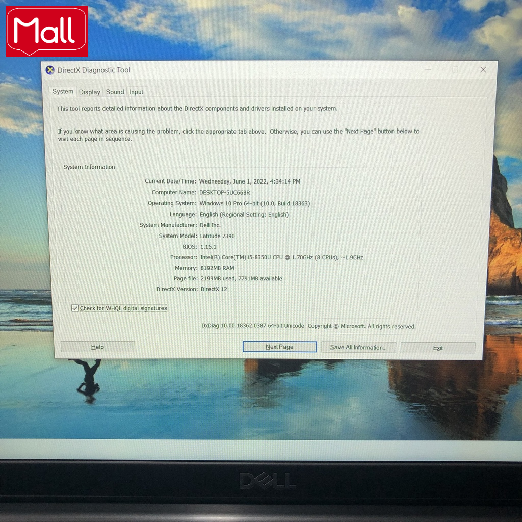 Laptop Dell Latitude 7390 i5-7300U/8250U/8350U/ Ram 8Gb/ SSD256Gb