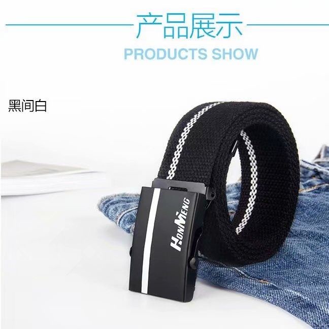 Dây Thắt Lưng Vải canvas Khóa Tự Động Màu Trắng Đa Năng Thời Trang Cho Nam