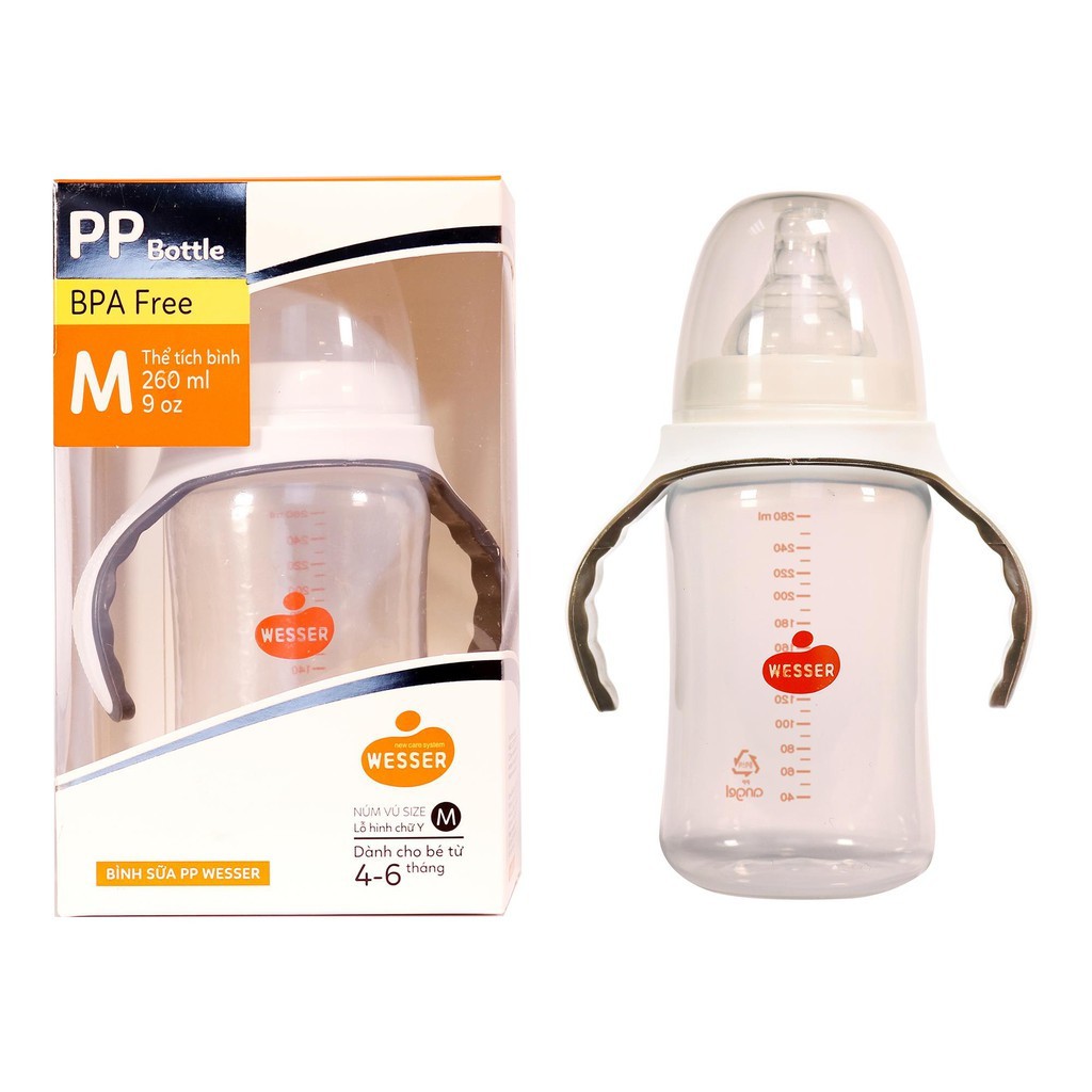 (Mẫu Mới) Bình Sữa Nhựa PPSU Và PP Wesser Cổ Rộng 260ML-180ML
