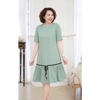 Váy Liền Thân Dáng Peplum 𝐒𝐈𝐌𝐏𝐋𝐄 Pha Viền Nơ Nhung Màu Xanh Mint