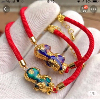Combo 10 vòng tay chỉ đỏ bánh xe pháp luân và 10 vòng chỉ đỏ tỳ hưu đổi màu