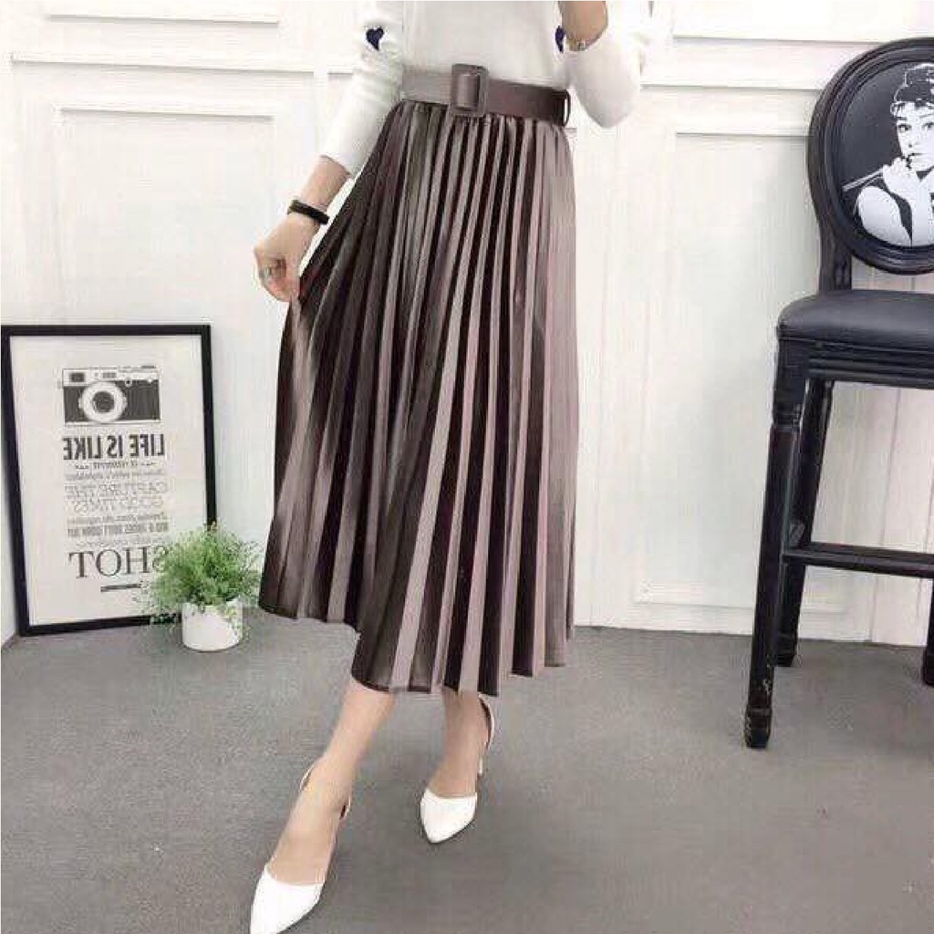 Chân Váy Xếp Ly Dáng Dài Kèm Đai Hàng Quảng Châu Cao Cấp Senorita CV05