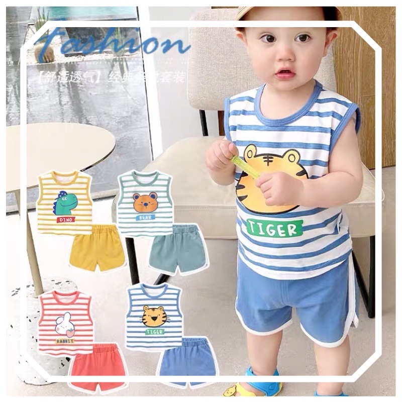 Bộ Quần Áo Ba Lỗ Cho Bé Trai Bé Gái,Bộ Thời Trang Mùa Hè Hình con Thú Cho Bé Từ 8 - 28kg BETHOKIDS