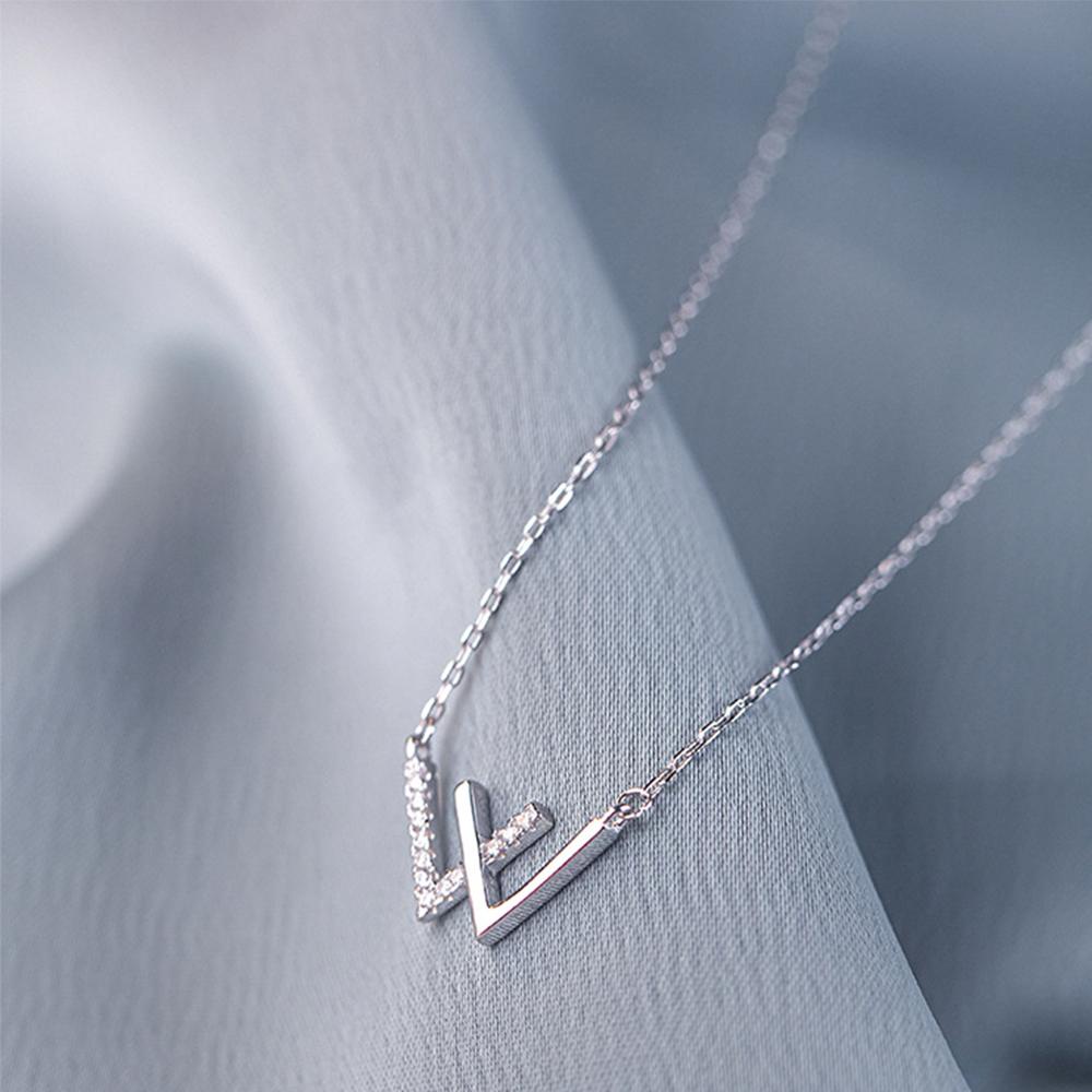 Vòng cổ Mặt Chữ V Thiết Kế Đơn Giản|Bông Tai Mạ BạC ThờI Trang