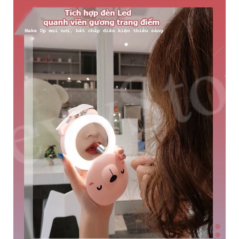 ❤️KeyyStore❤️ Quạt Mini Kiêm Gương Heo Con Tích Hợp Đèn LED Siêu Dễ Thương Quà Tặng Cho Bạn Gái Cực Xinh