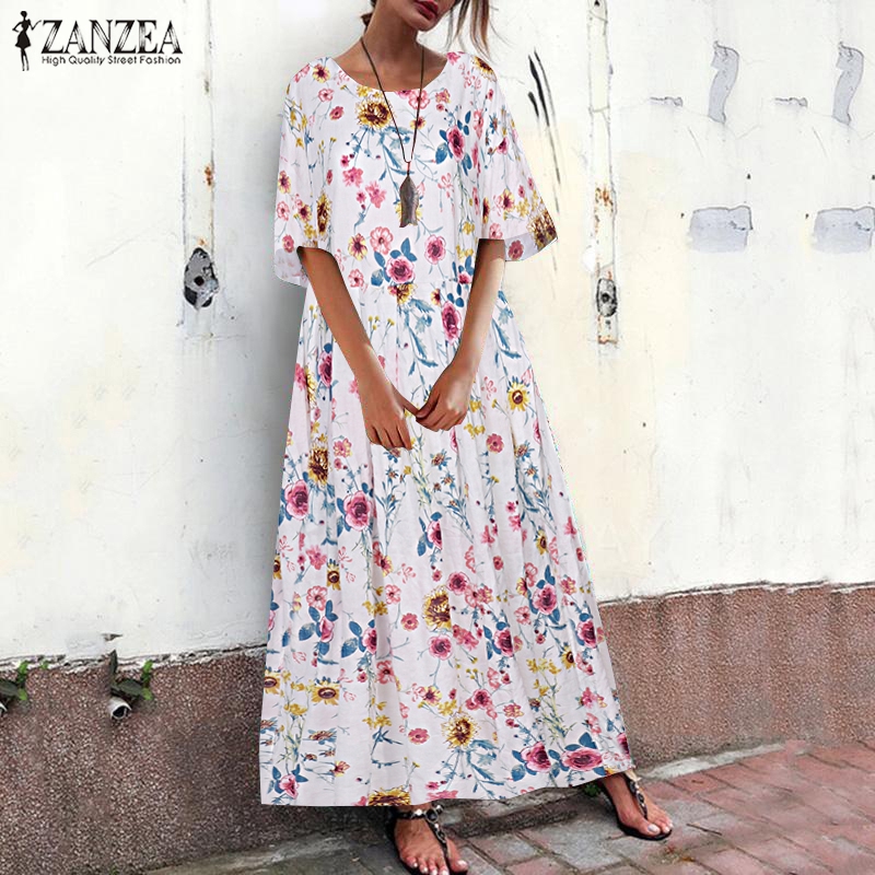 Đầm Maxi ZANZEA Ngắn Tay Dáng Rộng In Họa Tiết Thời Trang Cho Nữ | BigBuy360 - bigbuy360.vn