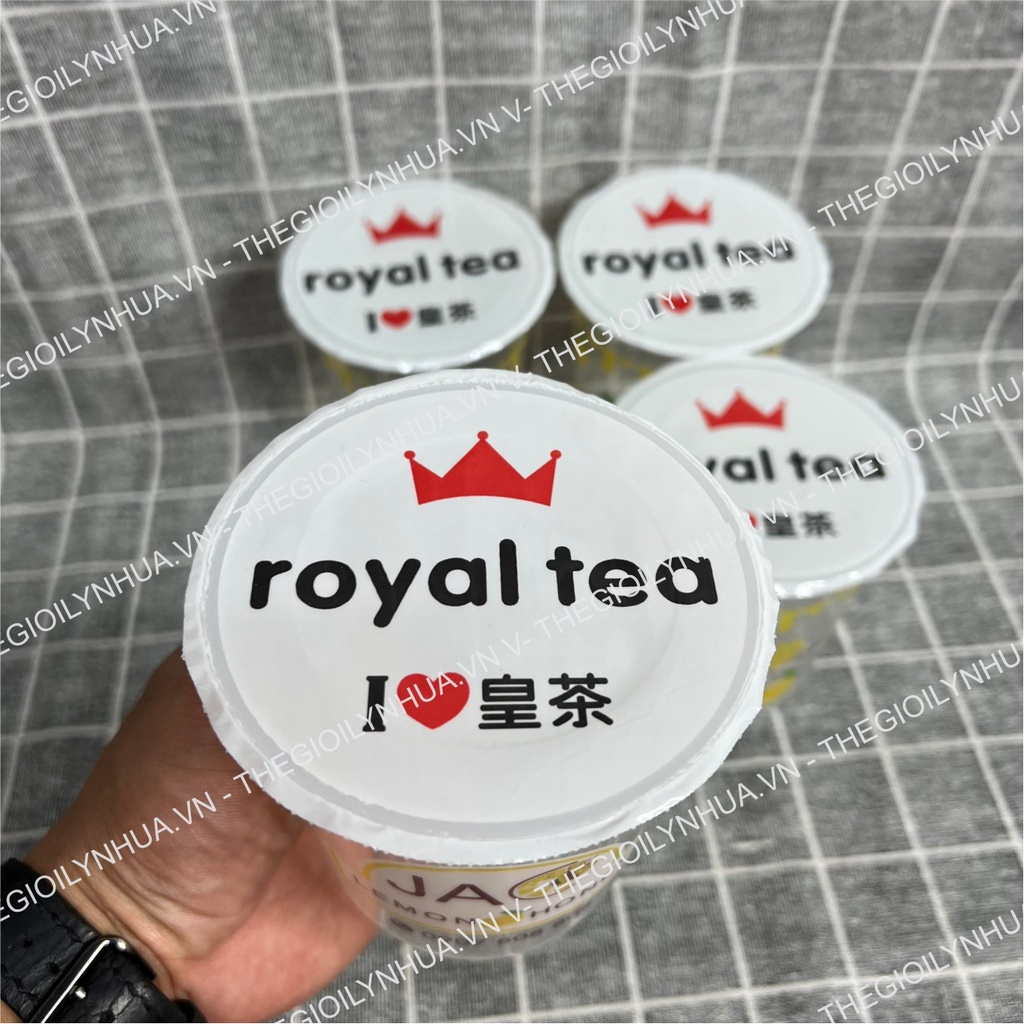 Cuộn màng ép ly nhựa, keo dán nắp ly trà sữa in sẵn 2400 ly mẫu Royal Tea