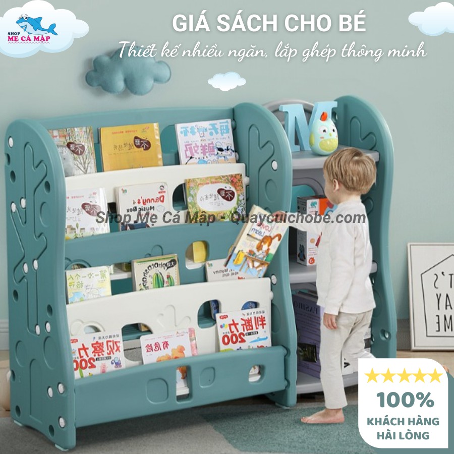 Giá sách bằng nhựa kèm kệ đồ chơi cao cấp, thương hiệu Pakey, hàng nhập khẩu dày dặn