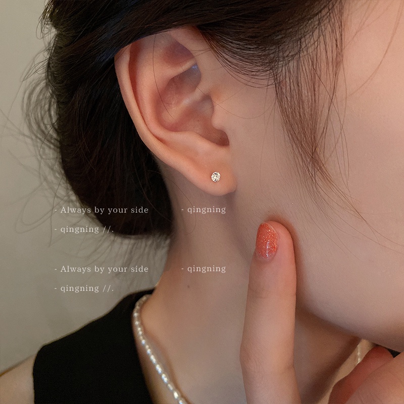 DREJEW Khuyên tai bạc đính đá zircon hình học đơn giản phong cách Hàn Quốc thời trang độc đáo cho nữ