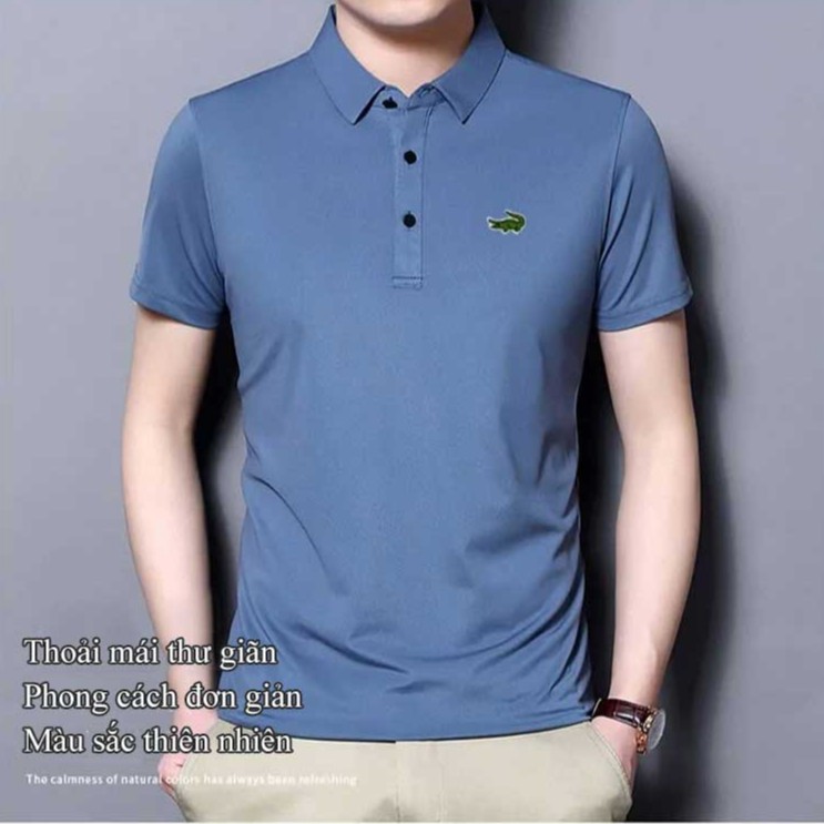 Áo thun polo tay ngắn màu trơn phong cách đơn giản cho nam