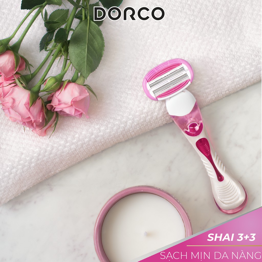 Bộ Dao Cạo Và Vỉ 04 Đầu Dao Cạo Hàn Quốc Cho Nữ 3 Lưỡi Kép Shai 3+3 Dorco