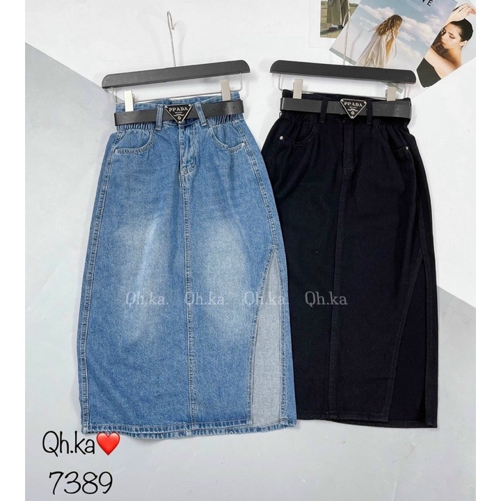 CHÂN VÁY BÒ DÀI XẺ ĐÙI KÈM ĐAI QC L1 MS29671
