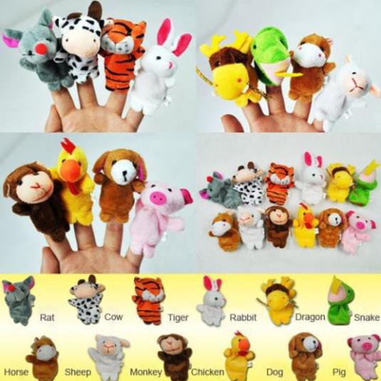 Bộ 12 con rồi ngón tay hình các con thú bằng lông nhung mềm kích thước 6.5cm cho bé