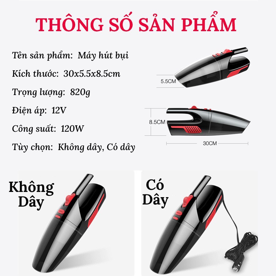 [ Hút Siêu Khỏe ] Máy hút bụi xe hơi - Máy hút bụi cầm tay mini điện áp 12V cho ô tô Bảo Hành 1 Năm 1 Đổi 1