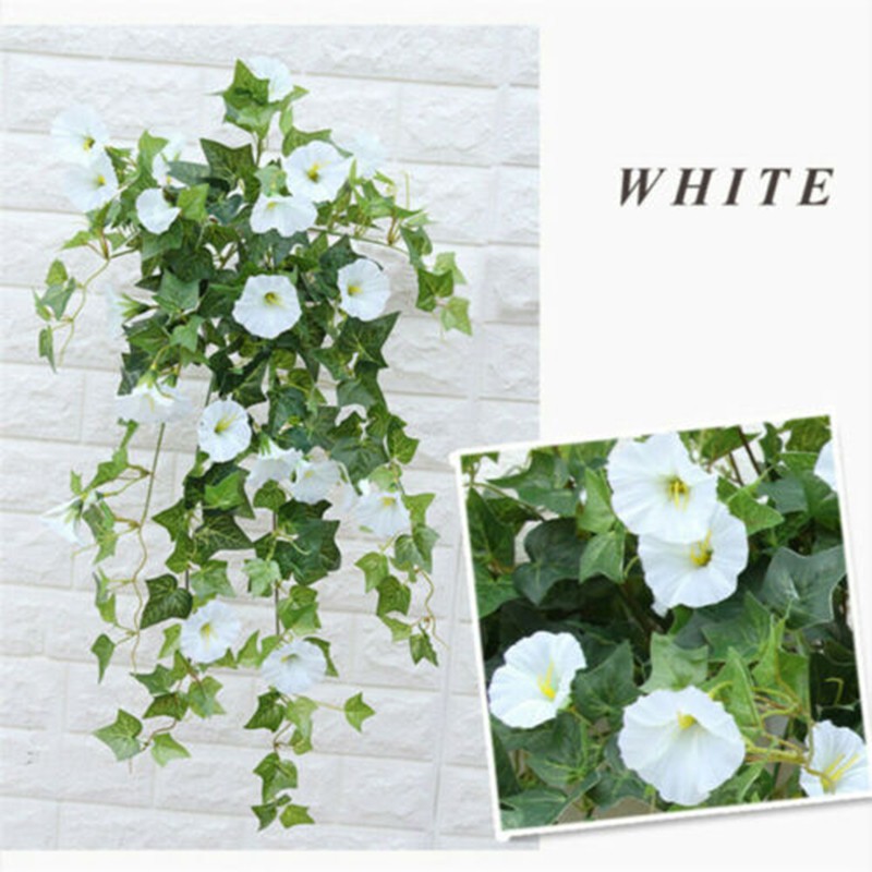 [baishangworshipwell]Hanging Basket Artificial Fake Silk Morning Glory Flower Vine Home Decor Hot