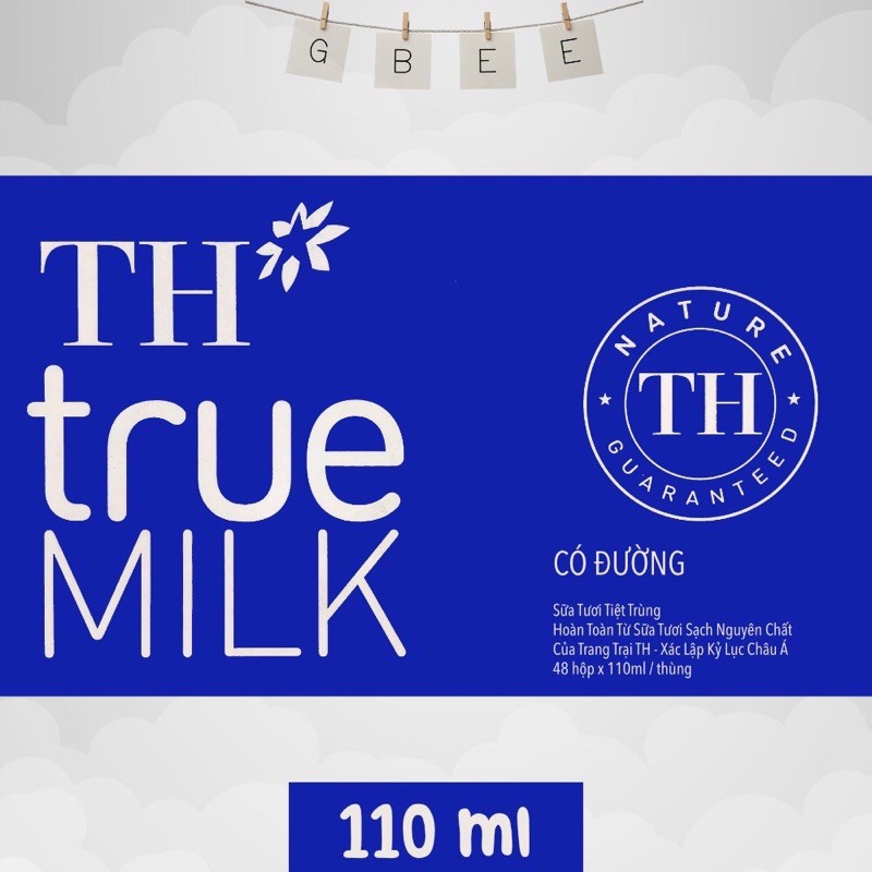 Thùng 48 hộp sữa tươi tiệt trùng TH true milk có đường 110ml.