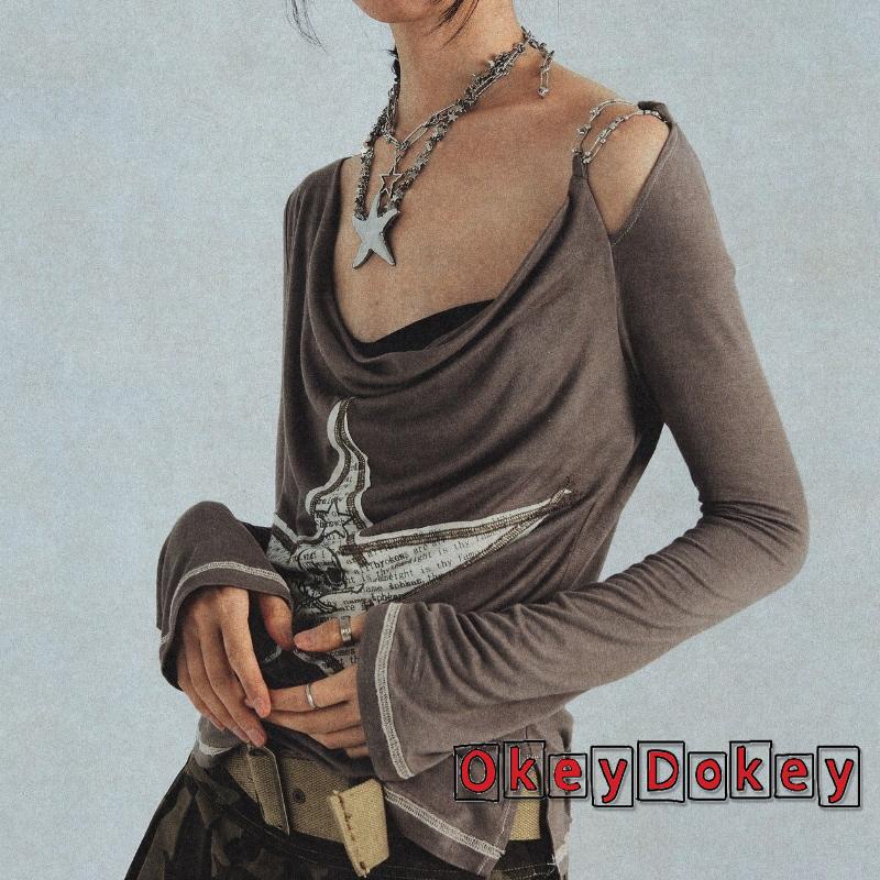 Áo Thun Trễ Vai Phong Cách Gothic Thời Trang Hàn Quốc Cổ Điển OKDK-Y2K Dành Cho Bạn Nữ