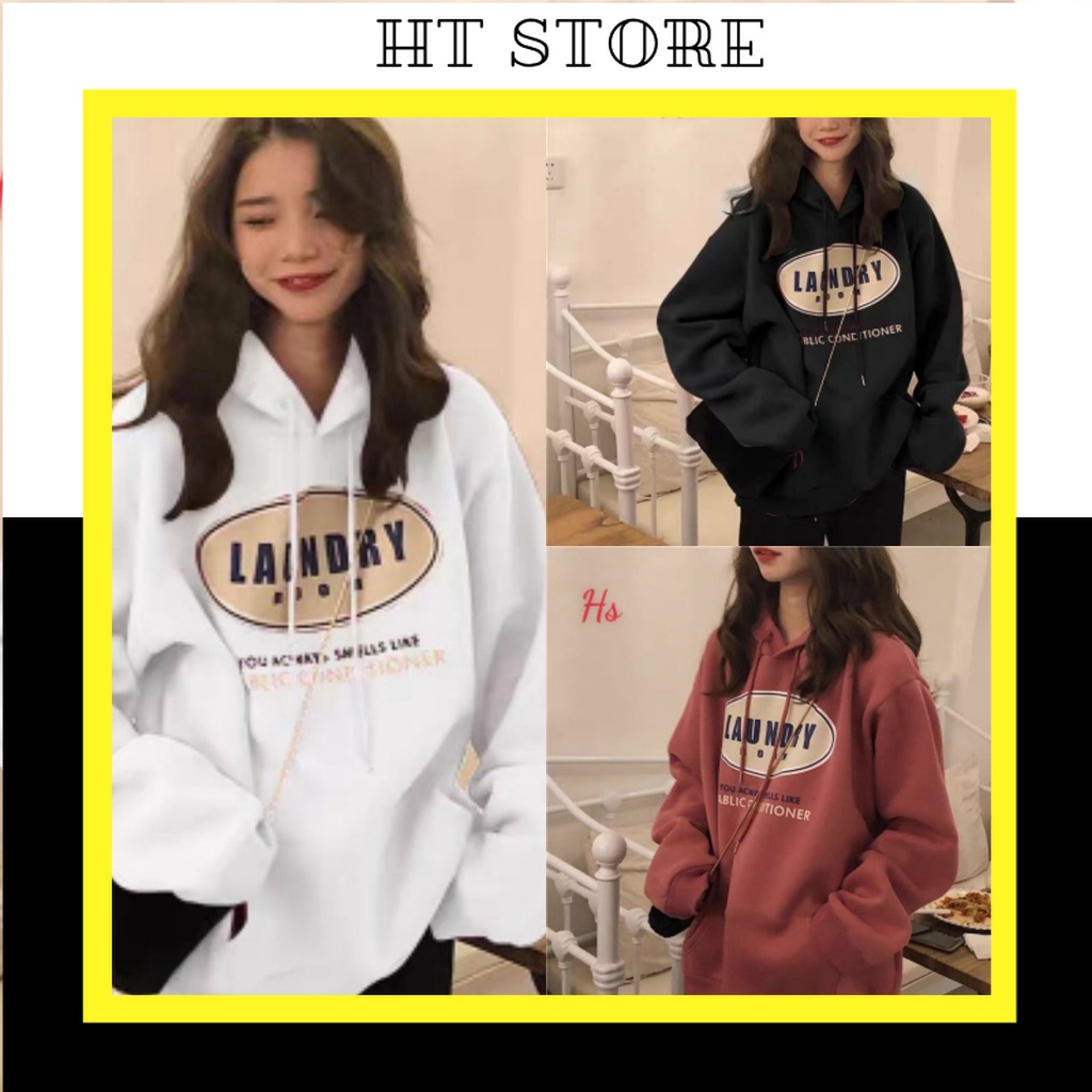 Áo Hoodie Nỉ Unisex LAUNDRYY 3 Màu dưới 65kg - Dáng Rộng Dài Tay Kèm Mu G096 - HT STORE