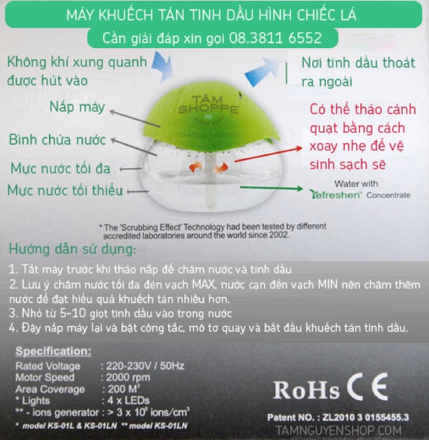 [TẶNG TD] Combo: Máy khuếch tán chiếc lá Refreshen + 01 tinh dầu 10ml TNS1