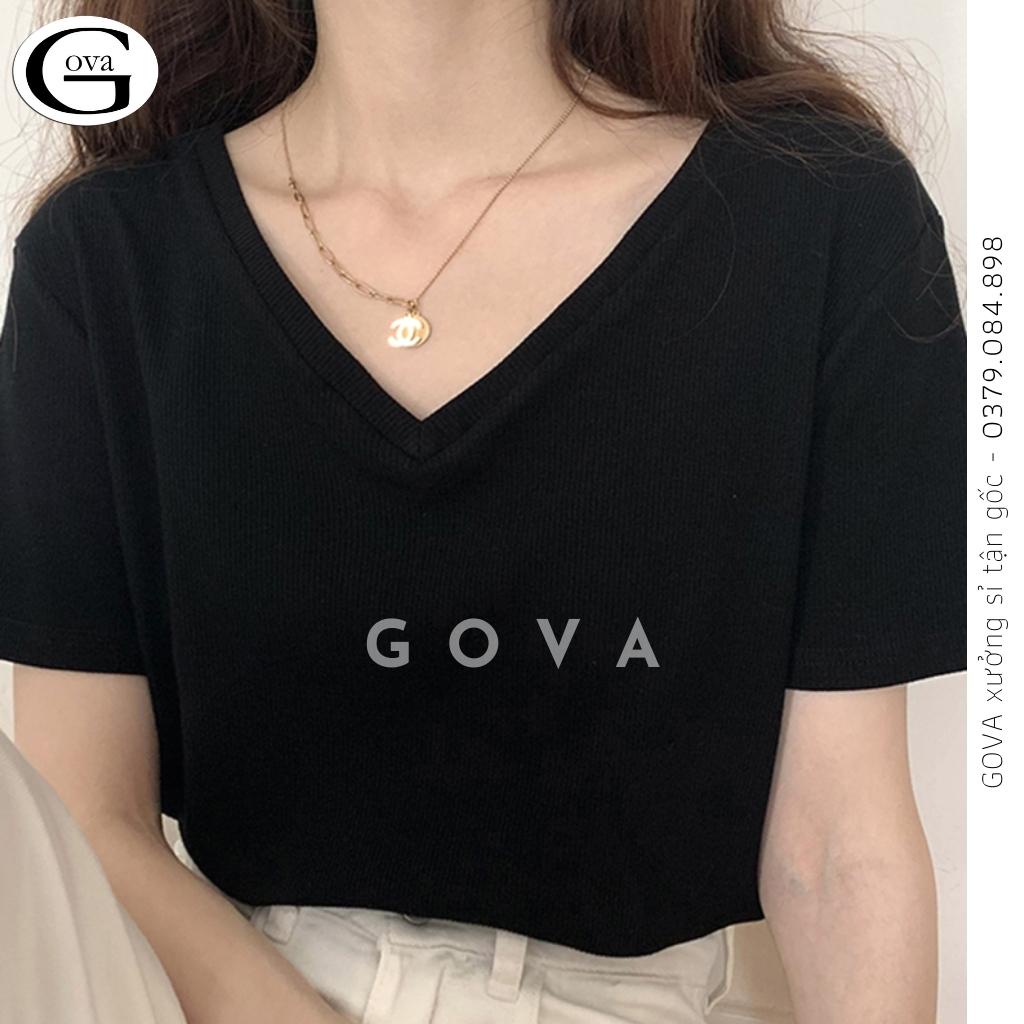 Áo Croptop CỔ TIM BASIC form rộng, Áo kiểu nữ ôm chất thun cotton mềm mát GOVA