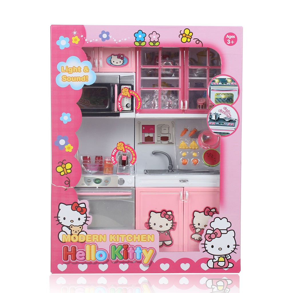Đồ chơi nhà bếp 2 ngăn dùng pin phát nhạc có đèn, đồ chơi nấu ăn hello kitty dùng pin phát nhạc (kèm pin)