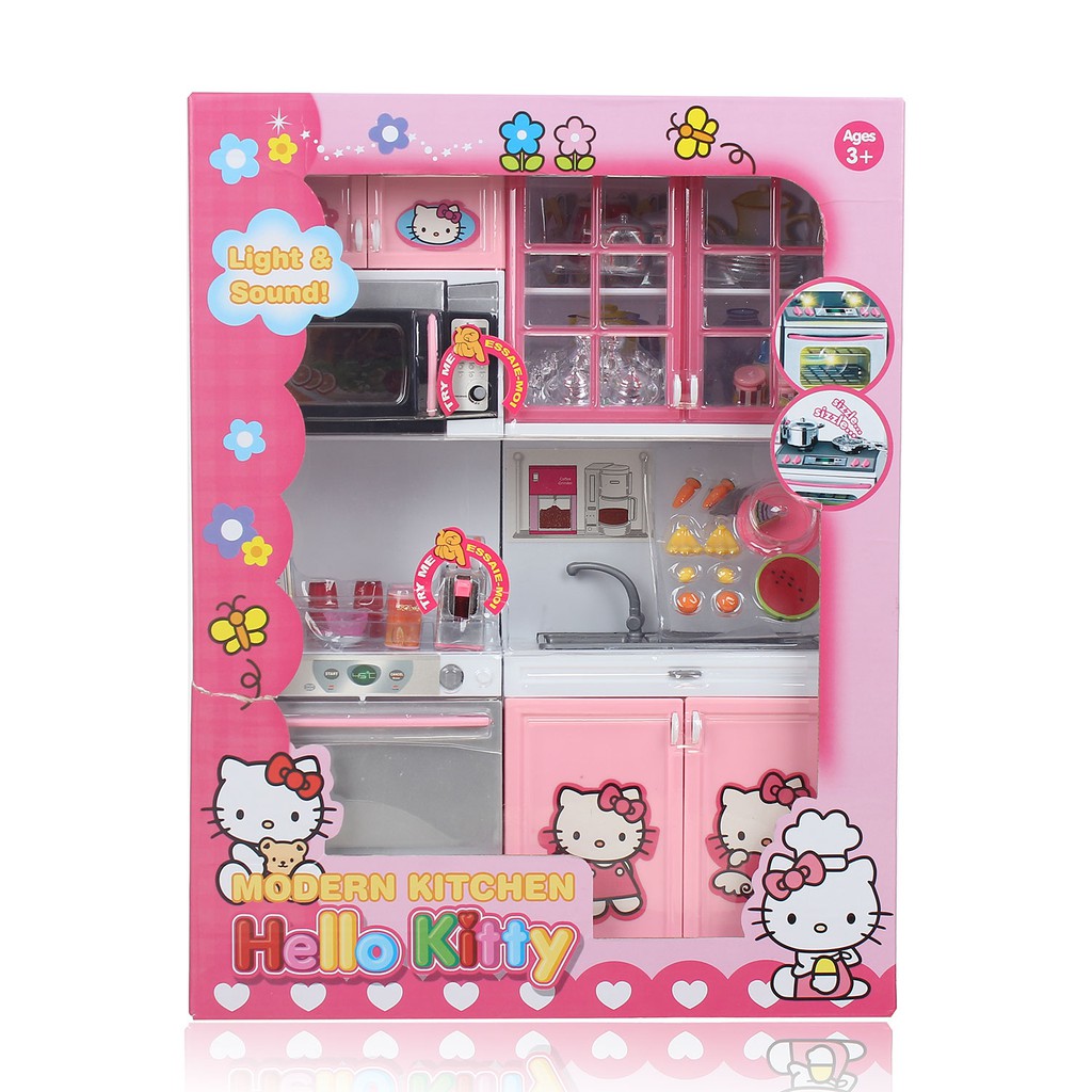 Đồ chơi tủ bếp hellokitty 2 ngăn dùng pin phát nhạc, có đèn, đồ chơi nấu ăn (kèm pin)