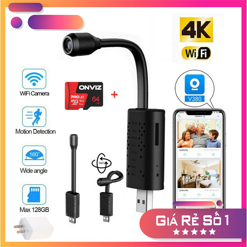 [FREESHIP❤️]Camera IP Wi-Fi U21 HD1080P [4K] Cổng USB Kèm củ sạc, Camera chạy App V380 PRO, Góc siêu rộng, siêu nét