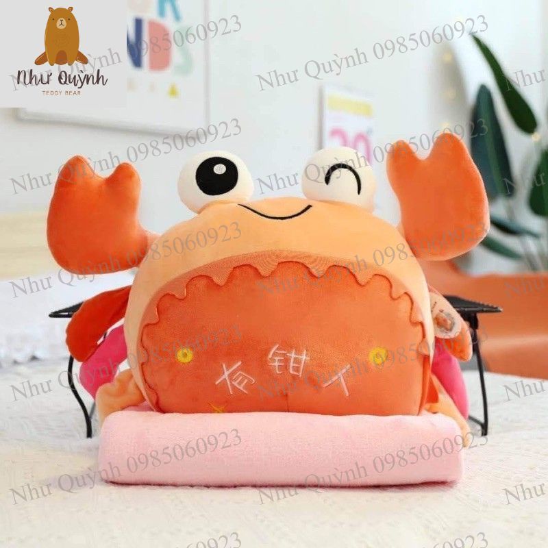 Bộ chăn gối văn Phòng Hình Thú Gối Tựa Lưng Văn Phòng Hình Con Cua Có Mền Cute Dễ Thương 2in1 Tích Thước Chăn 1m1x1m6