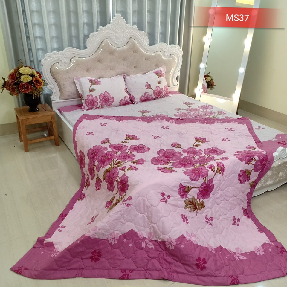 Bộ drap nệm 1 ga chun 2 vỏ gối nằm 45 x 65 cm mẫu hoa đào