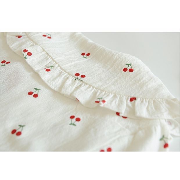 Áo Sơ Mi Tay Dài Cổ Búp Bê Họa Tiết Cherry Phong Cách Nhật Bản Mới